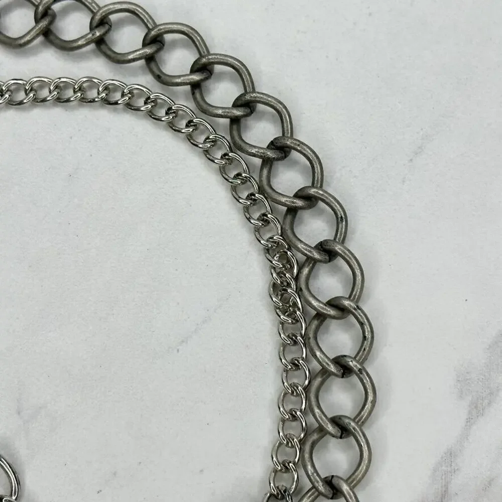 Pink Flower Rhinestone Silver Tone Metal Chain Link Belt Size Large L XL
